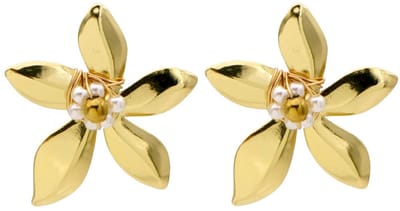 Oorbellen - RVS - bloem met parels - 3,5 cm