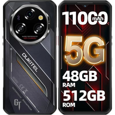 OUKITEL WP62 5G Smartphone Robuust 48GB+512GB/2TB Scherm 6.6  IP68 11000mAh 108MP Android 15 Mobiele Telefoon Dual SIM/NFC Zwart zwart