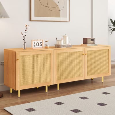 Buffetkast - 180x40x63 cm - 3 Deuren Rotan - Rustiek en Modulair - Rotan en Hout - Naturel