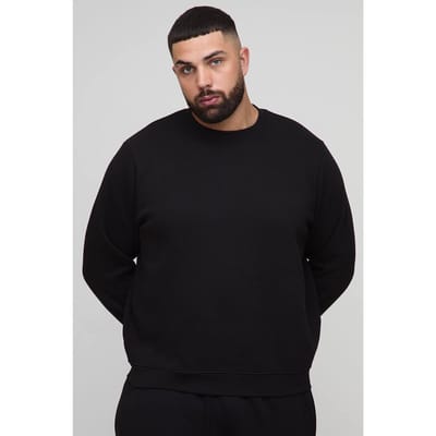 Plus Basic Sweatshirt met ronde hals en normale pasvorm | Black | Size 4XL