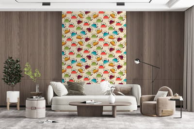 Behang - Fotobehang Design - Retro - Theepot - Kleuren - Breedte 200 cm x hoogte 300 cm