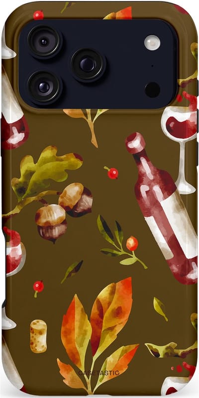 Casetastic hoesje geschikt voor Apple iPhone 17 Pro Max - MagSafe - Dubbellaagse bescherming - Rode Wijn Bladeren - Fashion Case - Donkergrijs Bruin Olijfgroen Bordeaux