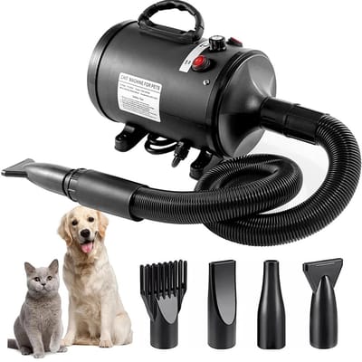 Cherrys Finds - Hondenföhn - 2800W - 5,2 pk – Stille droogblazer met instelbare snelheid en 4 mondstukken - Voor Hondenverzorging - Hondenfohn Met Geluidsdemper
