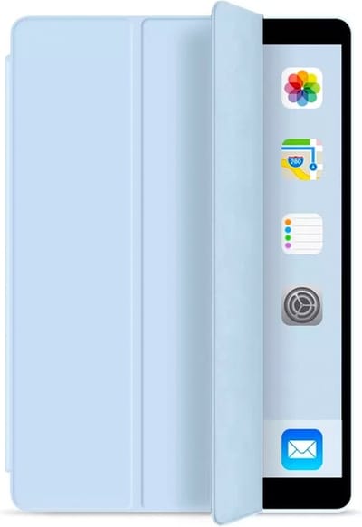 Mobiq Flexibele Tri-folio hoes geschikt voor Apple iPad 10.2 inch - 2021 - 2020 - 2019 hoes - Generatie 7 / 8 / 9 - Siliconen Case - TriFolio - Smart cover lichtblauw