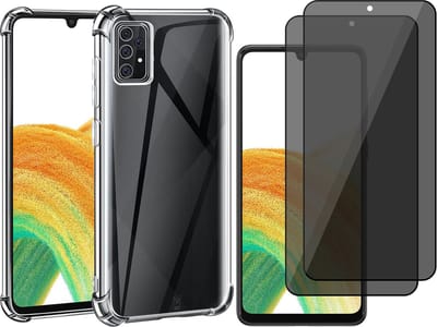Hoesje geschikt voor Samsung Galaxy A33 - Anti Shock Proof Siliconen Back Cover Case Hoes Transparant - 2x Tempered Glass Privacy Screenprotector
