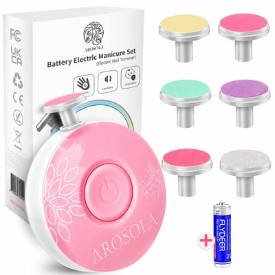 AROSOLA® Elektrische Baby Nagelvijl - Baby Manicure Set - Veilig Nageltjes Vijlen - 6 Opzetstukken - Fluisterstil - Roze