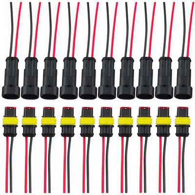 Dailygoody - Auto-stekker Waterdicht - Elektrisch Stopcontact - 10 Sets - Geel en Zwart - 2-polig - Geschikt voor Motoren en Voertuigen