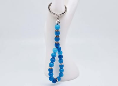 Handgemaakte Tasbih sleutelhanger van natuursteen "Blauwe Agaat" en metaal - diameter kralen 8mm - Aantal stenen 20 - Een mooi cadeau-idee en een bijzonder aandenken