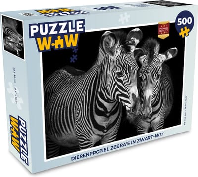 Puzzel Dierenprofiel zebra's in zwart-wit - Legpuzzel - Puzzel 500 stukjes