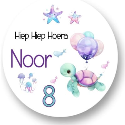 20x Traktatie Stickers Met Naam en Leeftijd - Schildpad - Gepersonaliseerd- Zeeschildpad-Onderwaterwereld- Sluitstickers - Kinderfeest Traktatie - Uitdelen - Uitdeeltraktatie - Wensetiket - Rond - 40mm - Glossy sticker - Uitdeeltraktatie-Kinderfeest