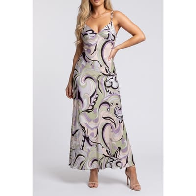 GUESS Raven Long Slip Dress Groovy Bloom Maat: 36 | Maxi Jurken Outlet | Dames | Zwart