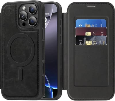 Elegante Flip PU Leren Wallet Case voor iPhone 16 Pro Max met MagSafe, RFID Blokkering en Kaartsleuven, Schokbestendige Bescherming