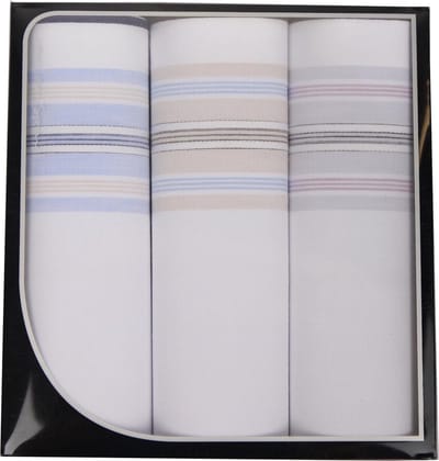 3 stuks - Heren zakdoeken - White Blue - Cadeau verpakking - 45x45 CM - Wit