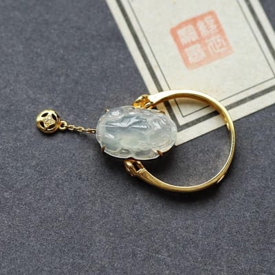 Nieuw van de Ontwerper Natuurlijk IJs Calcedoon Pixiu Koperen Munt Dubbel Doel Ringen Voor Vrouwen Hanger Chinese Stijl Mode Sieraden 8 gray