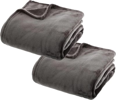 Atmosphera Plaid deken - 2x - donkergrijs - polyester - 130 x 180 cm - Bankdeken - Fleece plaid