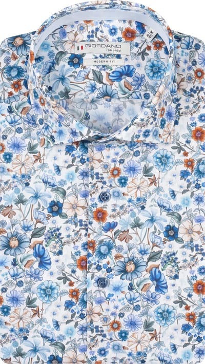 Giordano – Locarno – Heren Overhemd – Semi cutaway kraag - Bloemenprint Overhemd - Navy – 617870-60
