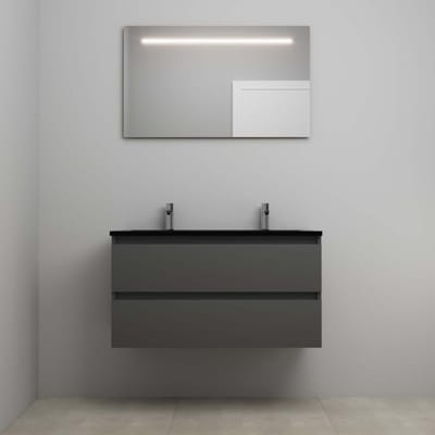On-Line Badkamermeubelset - 100 cm - Voorgemonteerd - Ladestructuur - Acryl Wastafel - 2 Kraangaten - Spiegel met LED-Verlichting - Mat Antraciet