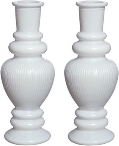 Ideas 4 Seasons Bloemenvaas Venice - 2x - gekleurd glas - ribbel wit - D5,7 x H15 cm