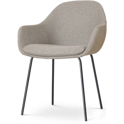 Nolon Nora-Mae Eetkamerstoel Warm Grijs - met Armleuning - Stof - Zwart Onderstel - Design - Scandinavisch - Comfortabel
