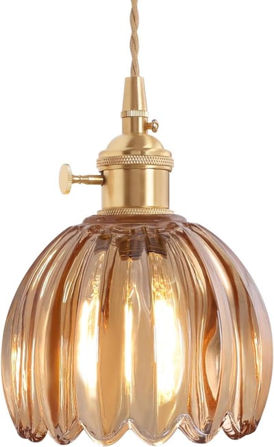 Mini Vintage Hanglamp – Amberkleurige Tulpvormige Glazen Kap – Messing Look – Verstelbaar – voor Keukeneiland, Eetkamer en Gang-Belle's product