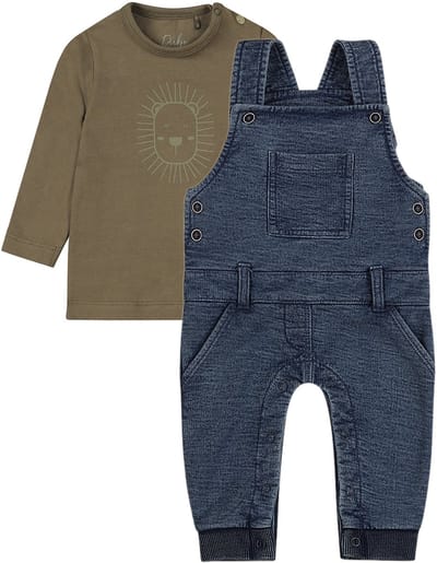 Dirkje - Basic Collection - BIO COTTON - Tuinbroek Blauw - Shirt Donkergroen met printje - Maat 56
