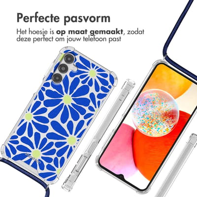 imoshion Hoesje - Geschikt voor Samsung Galaxy A14 (5G) / A14 (4G) - Design Hoesje met Koord - Cobalt Blue Flowers Connect
