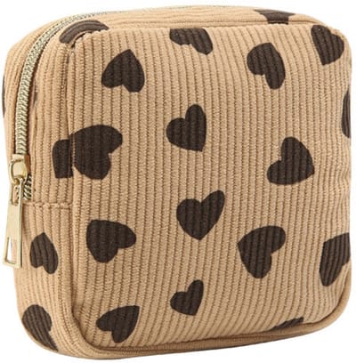 Corduroy Mini Make-up Tas - Hartjes | 12 x 12 x 3 cm | Toilettas / Maandverband Etui | Fashion Favorite