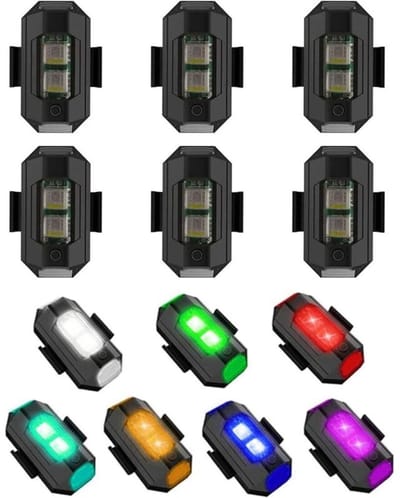 Zeskleurige LED-flitslampen, vliegtuigflitslampen, antibotsings-LED-nachtsignaallampen, minidroneverlichting, auto-, motor- en fietsflitslampen.