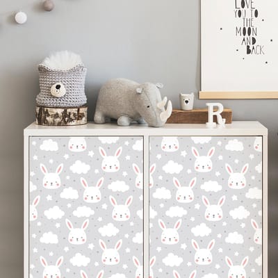 Kindermeubelsticker met konijnenkopjes in de wolken, 40 x 60 cm