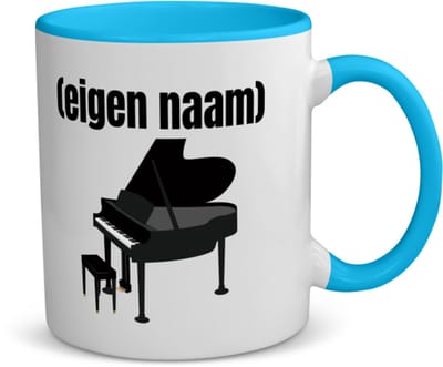 Akyol - piano met eigen naam koffiemok - theemok - blauw - Piano - muziek liefhebbers - iemand die houdt van piano spelen - verjaardag - cadeau - kado - 350 ML inhoud