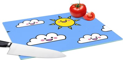 Glazen Snijplank - 39x28 - Kawaii - Patronen - Zon - Kinderen - Snijplanken Glas
