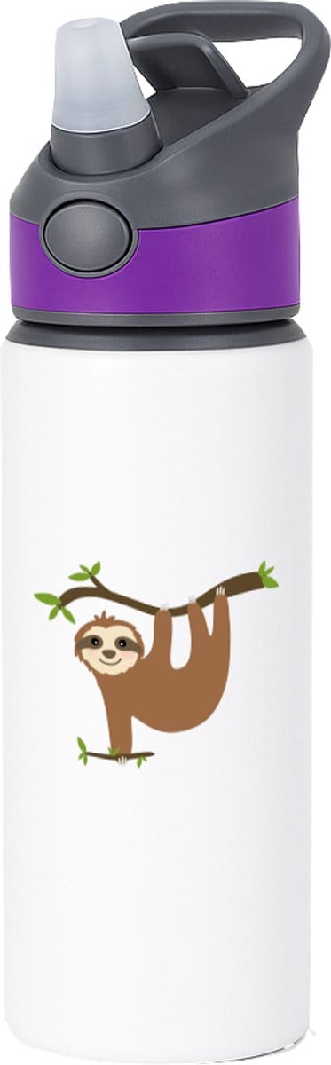 Hacebo® - Luiaarden waterfles met rietje paars - Luiaard - Dieren liefhebbers - Dierentuin - beer - zoogdieren - water fles - 650ML