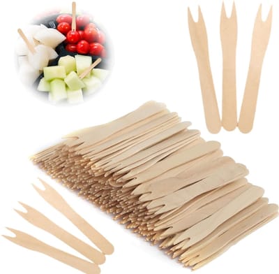 BRENZOOS- Frietvorken 200 Stuks - Houten Vorken - Feestbestek - Herbruikbaar - Biologisch Afbreekbaar - Hoogwaardig Berkenhout
