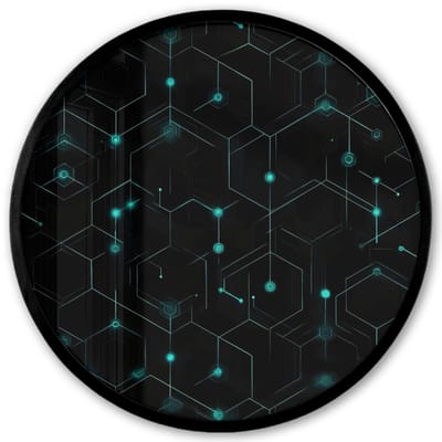 Poster in lijst Rond - Fotolijst 40x40 cm - Posters - Gaming - Netwerk - Blauw - Punten - Patroon - Ronde posterlijst zwart - Decoratie - Wanddecoratie woonkamer - Muurdecoratie slaapkamer