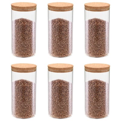 vidaXL - Opbergpotten - met - kurken - deksel - 6 - st - 1400 - ml - glas