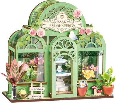 Miniatuur Huis Set - Doe-het-zelf Model - Woondecoratie - Houten Bouwpakket - 11.8 x 4.8 x 11 cm - Groen