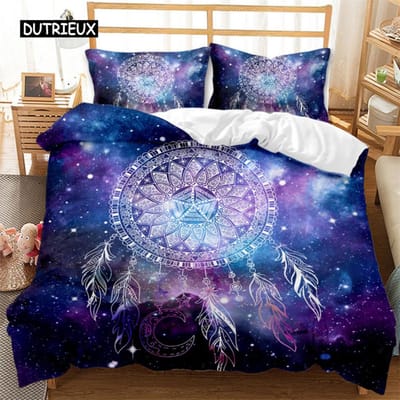 Dromenvanger Dekbedovertrek Bohemien Mandala Bloemen Veer Beddengoed Set King Eenpersoons Voor Kinderen Volwassenen Microvezel Sterrenhemel Dekbedovertrek EU single(135x200cm)