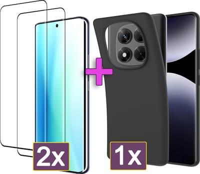 Casemania Hoesje + Glas Geschikt voor Xiaomi Poco X7 - Zwart - Siliconen Back Cover met 2X Glazen Screenprotector