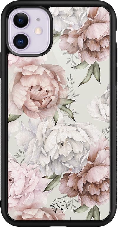 Hoesje geschikt voor iPhone 11 - Klassieke bloemen - Luxe Hard Case - Bloemen - Beige - Mooie Telefoonhoesjes