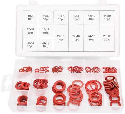 Dailygoods- Wasmachines Set van 150 Stuks - Isolatie Ringen - Diverse Maten - Rood Staalpapier - Duurzaam - Inclusief Opbergdoos - Isolatiewasmachines