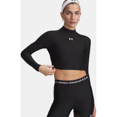 Under Armour HeatGear Crop Mock Longsleeve Dames-zwart, wit