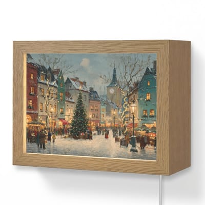 Wandlamp 20x15 cm - Oplaadbaar - Kerstsfeer - Stadsplein - Kleurrijk - Wandlampen binnen woonkamer - Slaapkamer lamp met kabel - Decoratieve nachtlamp - Vloerlamp snoer