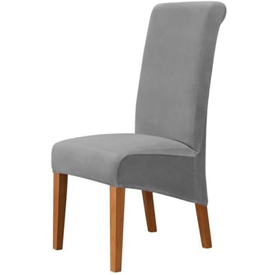 Housse de chaise à dossier haut taille XL en tissu velours renard argenté extensible pour la maison, la salle à manger, le mariage, l'hôtel, le banquet, en élasthanne 1 piece gris