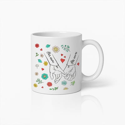 Gepersonaliseerde Koppel Mok – Romantisch Hand-in-Hand Ontwerp met Namen – Liefdescadeau voor Jubileum of Valentijnsdag