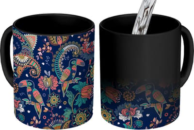 Magische Mok - Foto op Warmte Mokken - Koffiemok - Toekan - Vogel - Regenboog - Jungle - Patroon - Magic Mok - Beker - 350 ML - Theemok