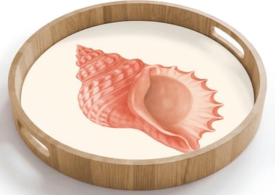 Dienblad rond 40x40 cm - Schootdienblad hout - Schelp - Roze - Structuur - Borrelplank rechthoek - Plateau houten dienbladen