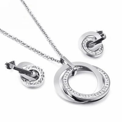 WiseGoods Premium Sieradenset Vrouw Zilverkleurig Met Zirkonia – Ketting & Oorbellen Set – Dames Sieraden – Luxe Cadeau Vrouwen
