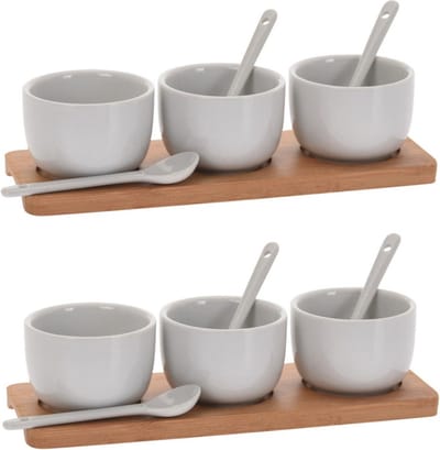 6x stuks amuse/tapas/saus schaaltjes 6 cm van porselein met serveerplankjes - Kommetjes met lepeltjes