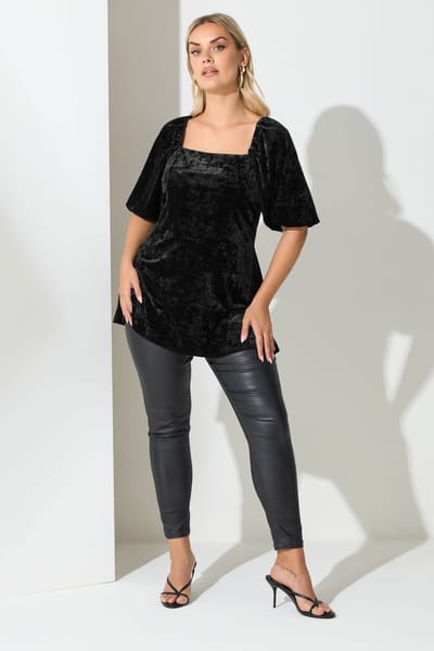 Yours London Zwarte Fluwelen Top Met Vierkante Hals Size 42