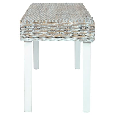 vidaXL - Bankje - 110 - cm - natuurlijk - kubu - rattan - en - massief - mahoniehout - wit